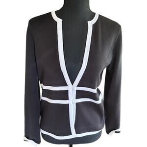 G Knitwear Black and White Contrast Trim Cardigan Blazer – Size Small